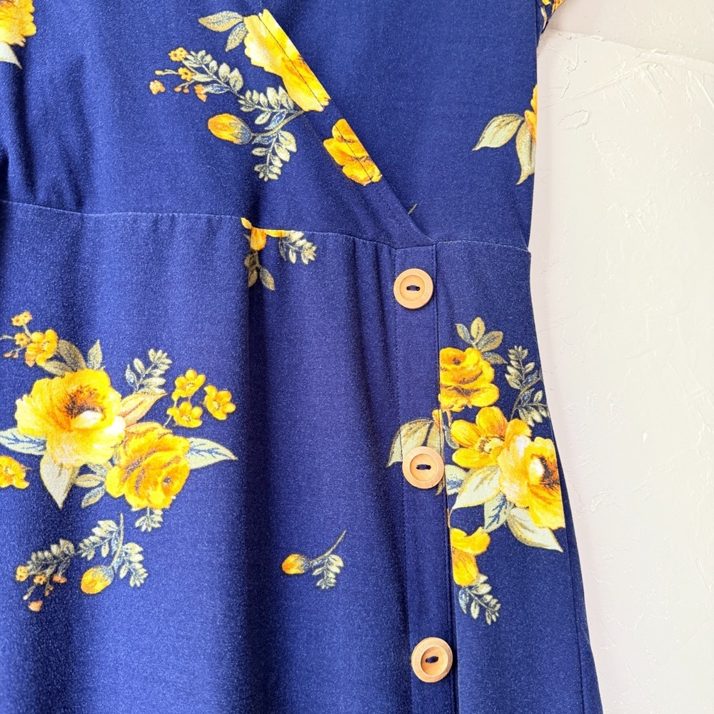 Arizona Jean Co Dress S Blue Yellow Floral V-Neck Sundress Indie Boho Cottage - Picture 4 of 8